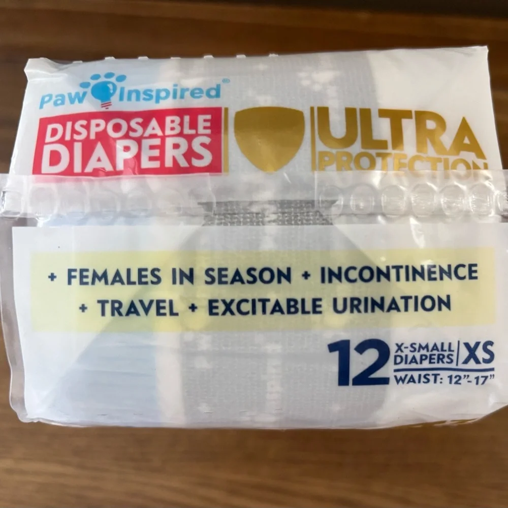 NEW Female Dog Disposable Diapers 12 Pack Sz XS Ultra Protection 12-17” Waist